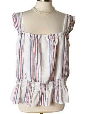 Draper James RSVP Womens 2XL Crop Blouse Ruffle Sleeveless Smocked Waist Summer